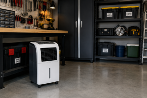 Garage dehumidifier helping protect tools from moisture